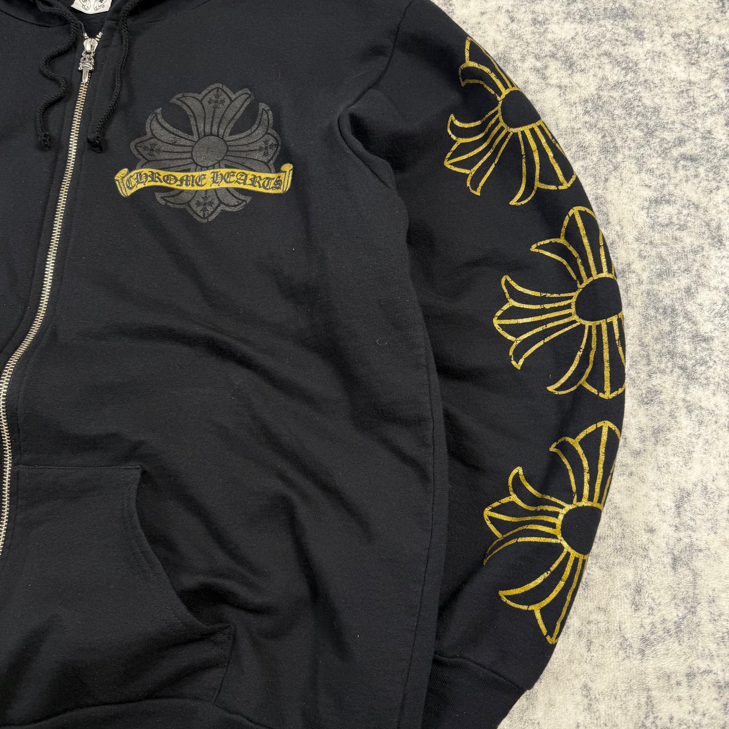 Chrome Hearts Vintage Gold Horseshoe Cross ‘Black’ Zip Up Hoodie