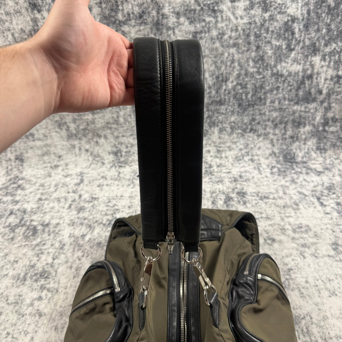 Alexander Wang Olive Green Nylon Leather Multi-Zip Backpack