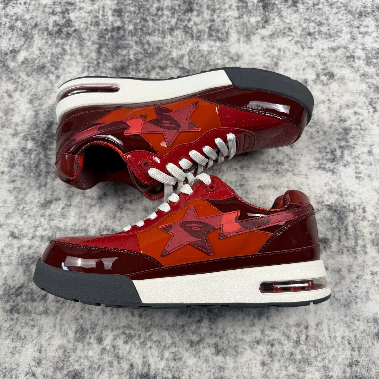 BAPE STA Red / Burgundy Patent Leather Colorblock Sneakers