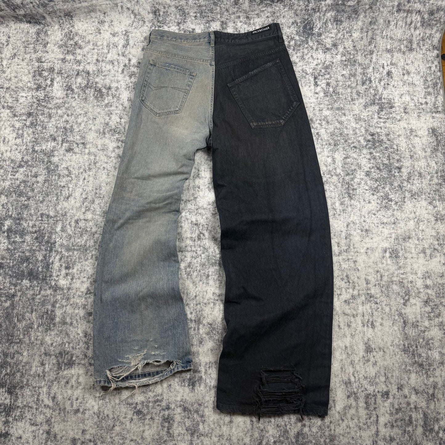Balenciaga Fifty-Fifty Destroyed ‘Black/Blue’ Jeans