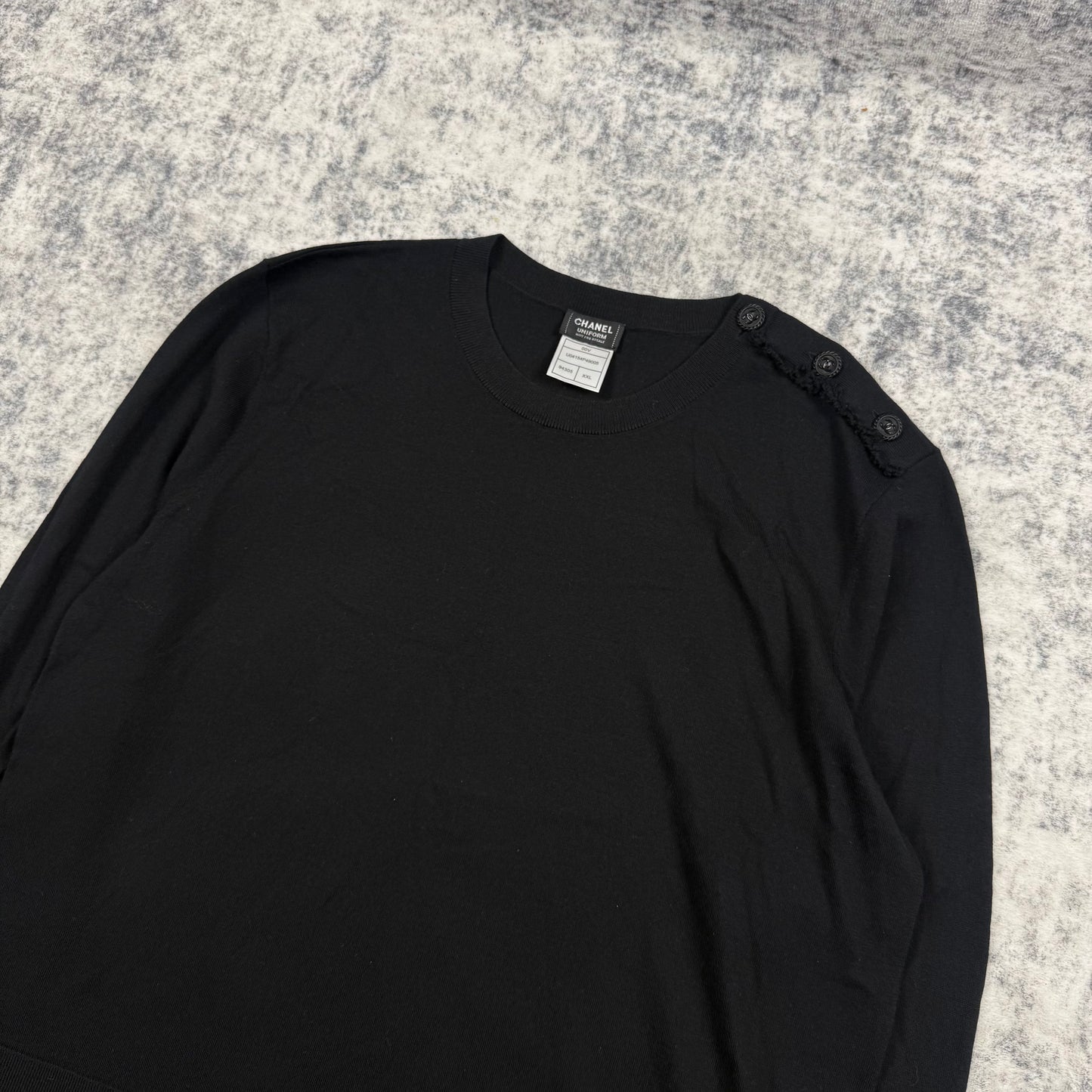 Chanel Uniform CC Button Shoulder Wool Blend Knit Long Sleeve