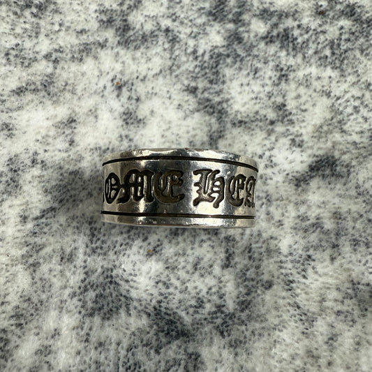 Chrome Hearts Large Scroll Label Silver Ring