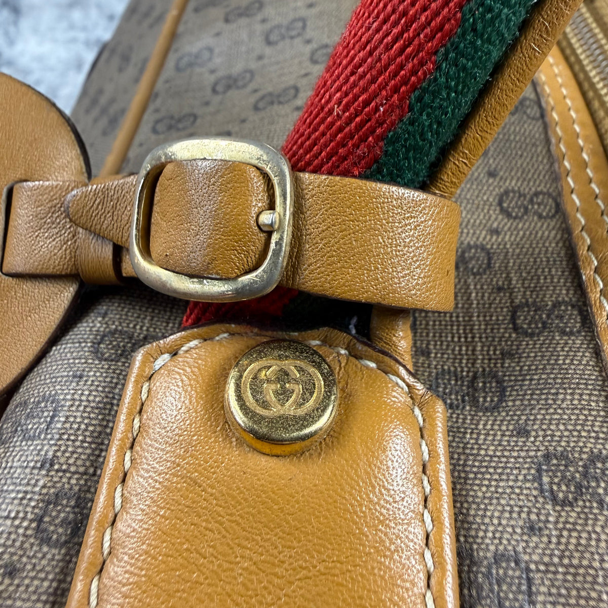 Gucci Vintage Micro GG Monogram Web Stripe Travel Suitcase