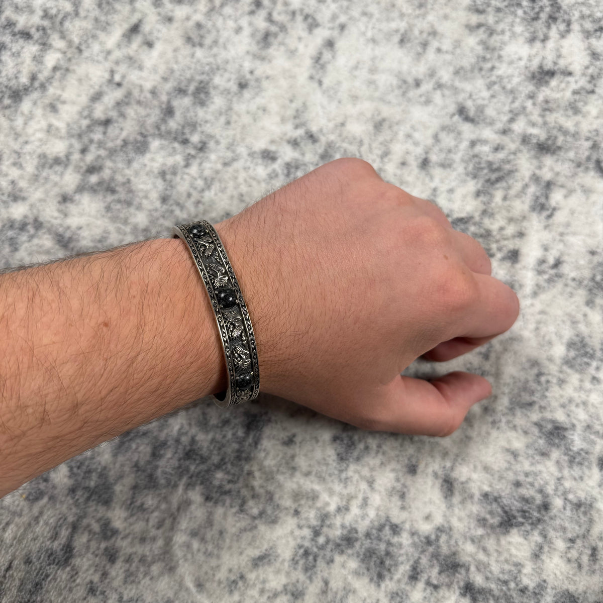 Clocks + Colours Eagle Black Stone Silver Cuff Bracelet