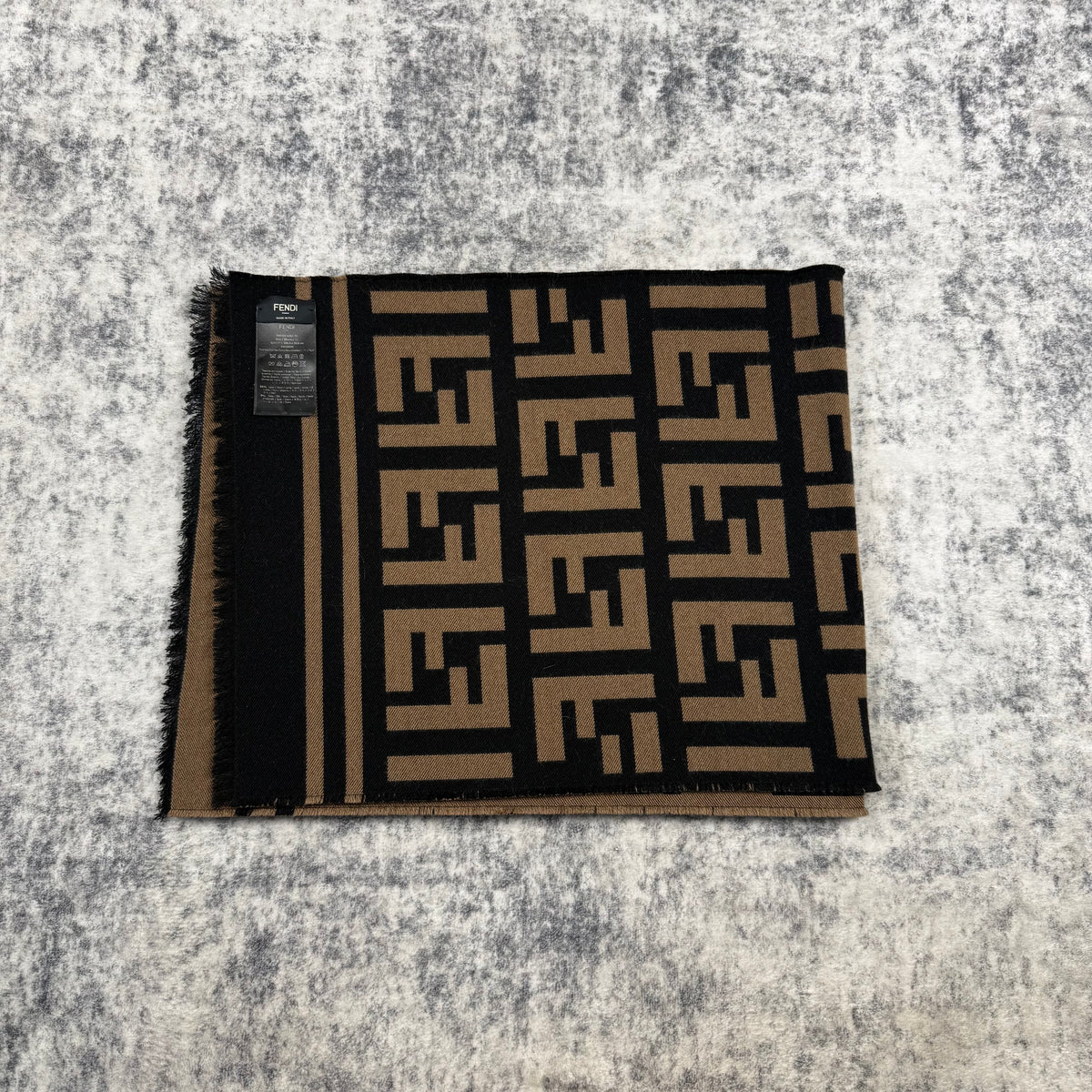 Fendi FF Logo Wool & Silk Scarf – Black/Brown