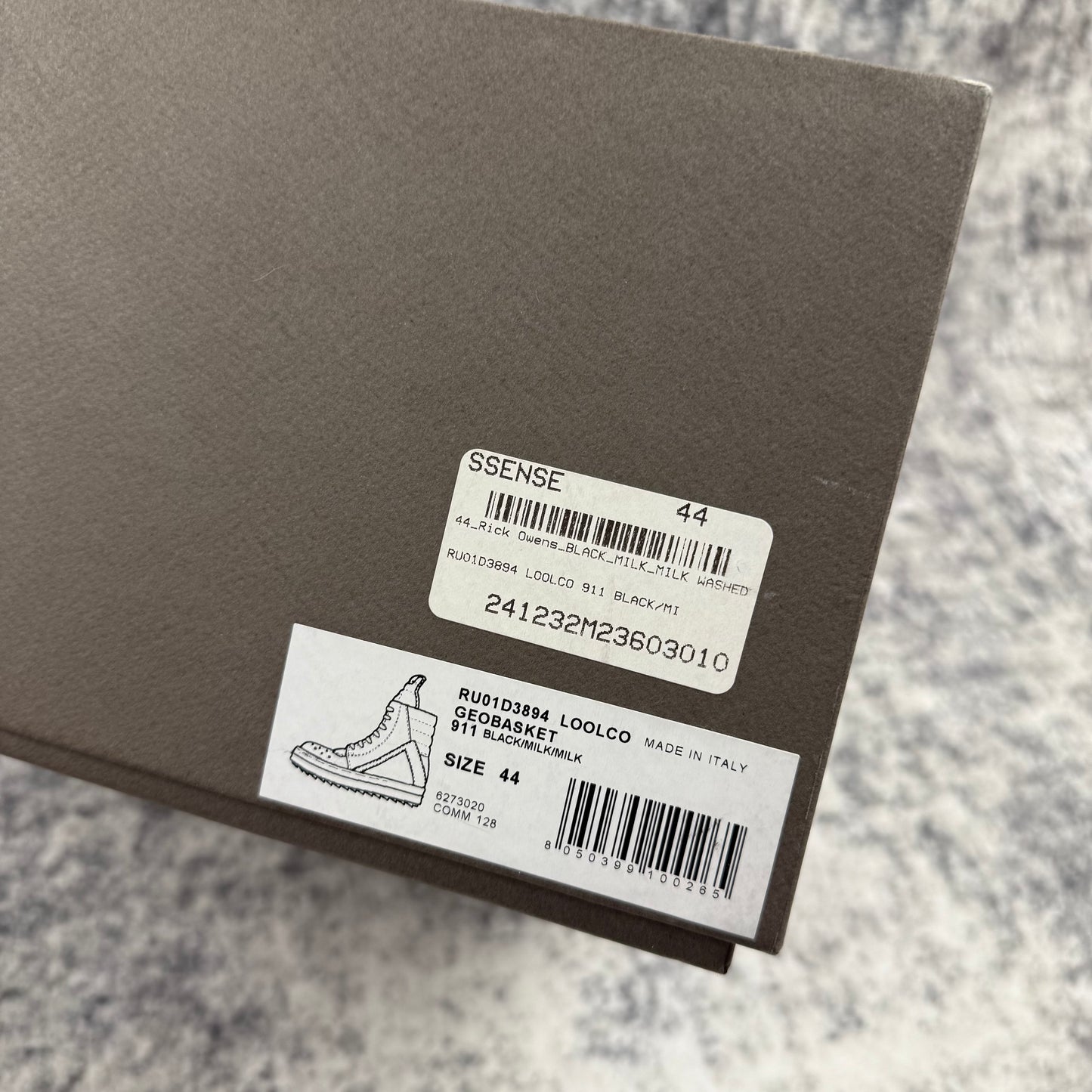 Rick Owens ‘Black/Milk’ Suede Geobaskets