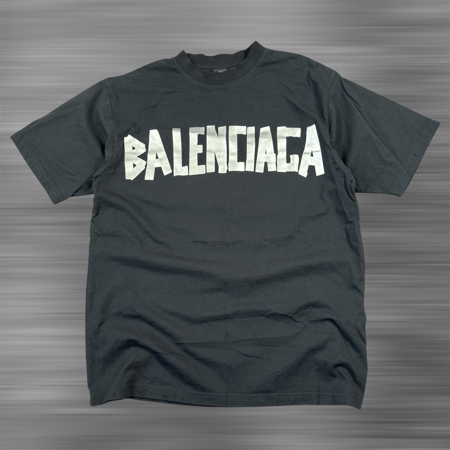 Balenciaga Tape Distressed Black T-Shirt