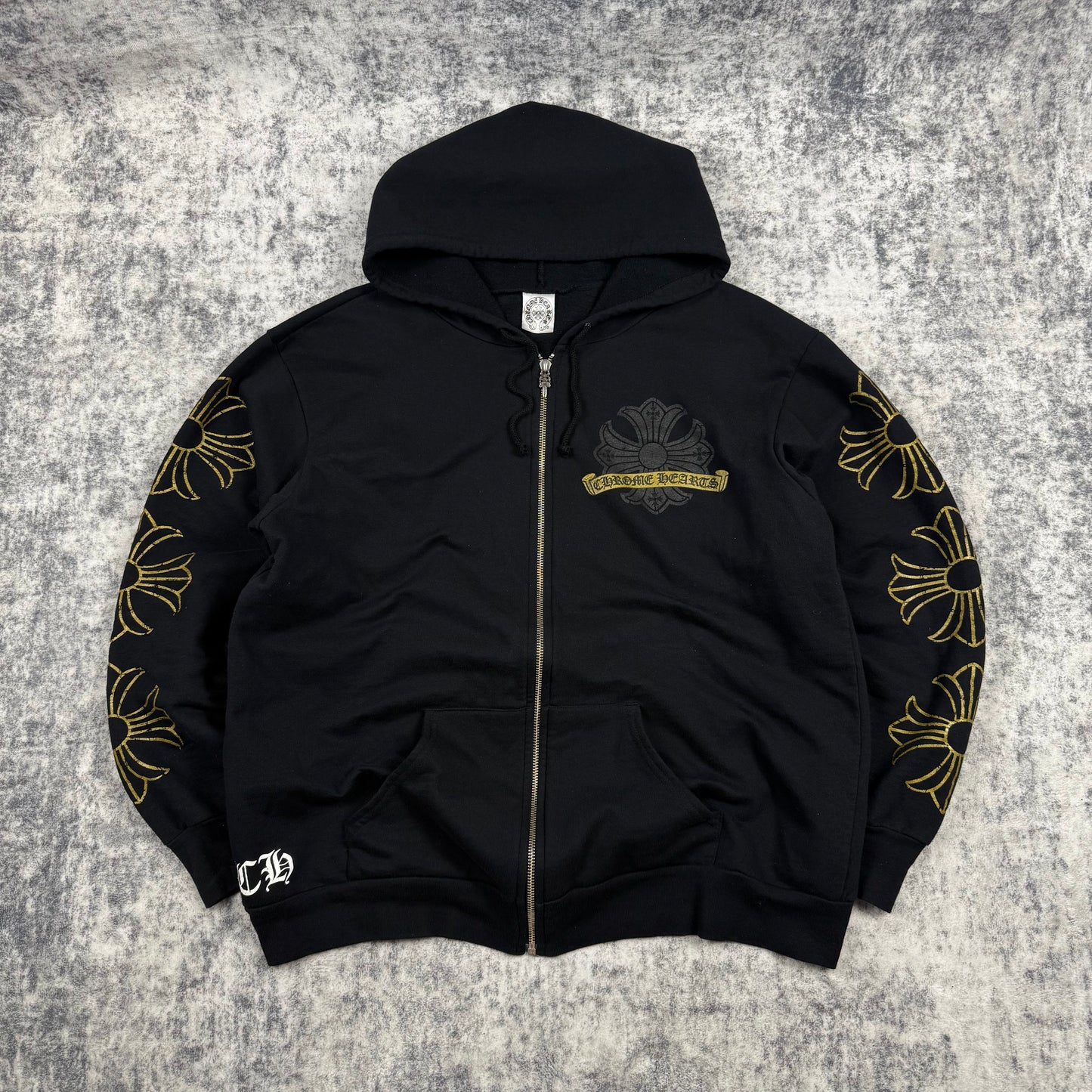 Chrome Hearts Vintage Gold Horseshoe Cross ‘Black’ Zip Up Hoodie