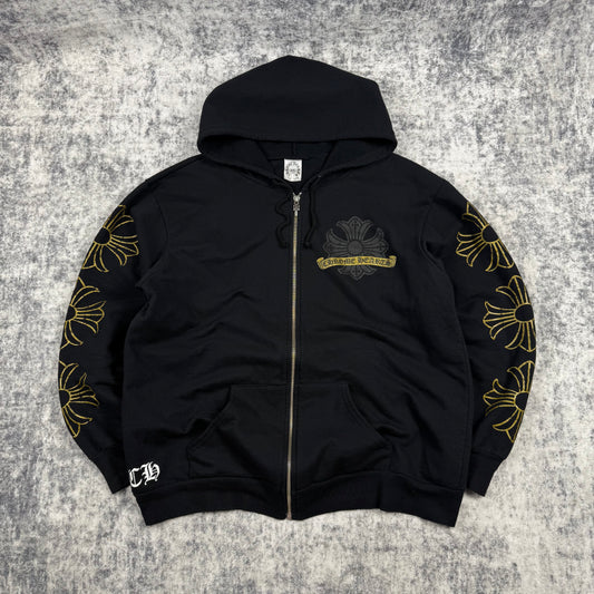 Chrome Hearts Vintage Gold Horseshoe Cross ‘Black’ Zip Up Hoodie