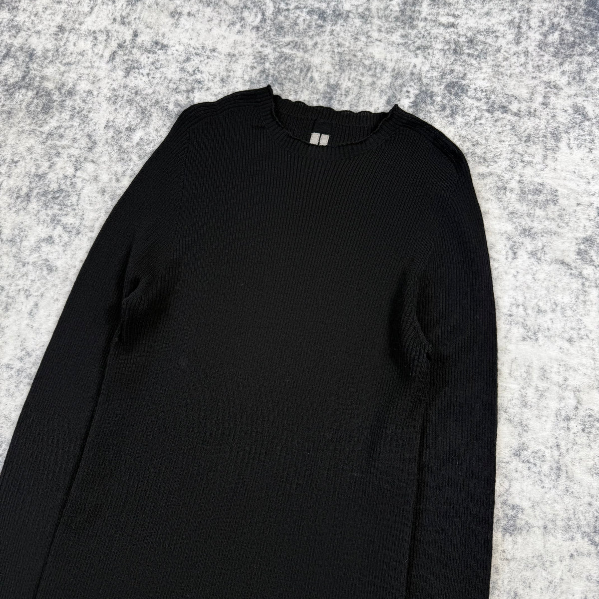 Rick Owens SS/24 Lido Black Ribbed Longline Wool Sweater