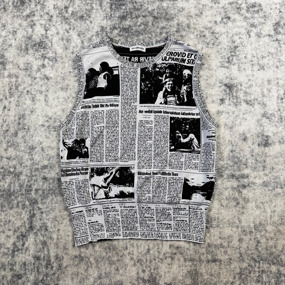 Balenciaga Newspaper Print Jacquard Knit Vest