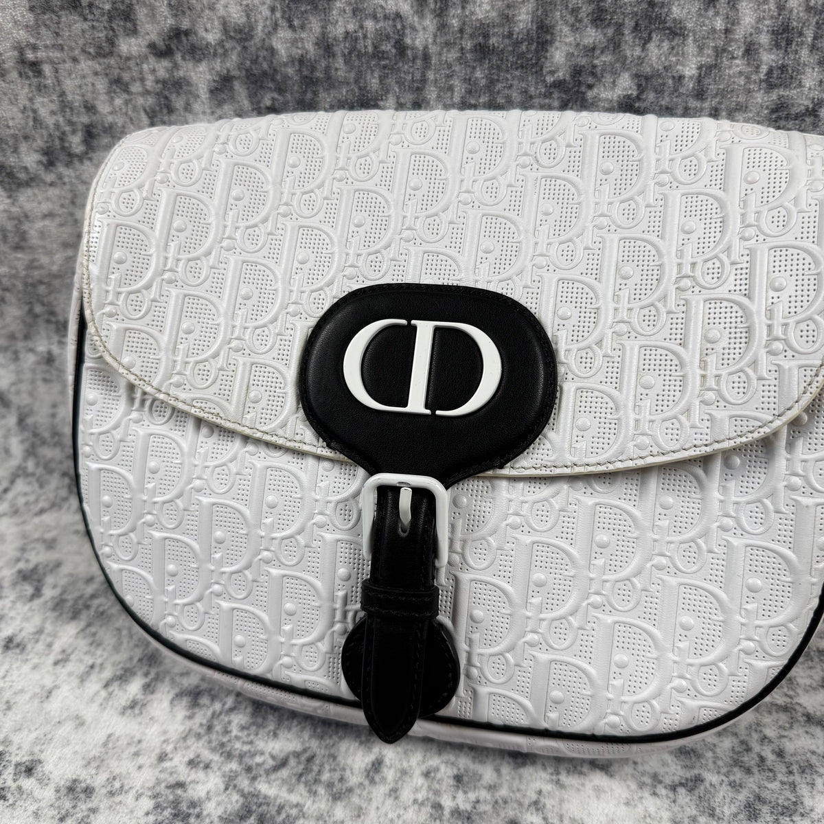 Christian Dior Medium Perforated Oblique Bobby Bag – White Calfskin