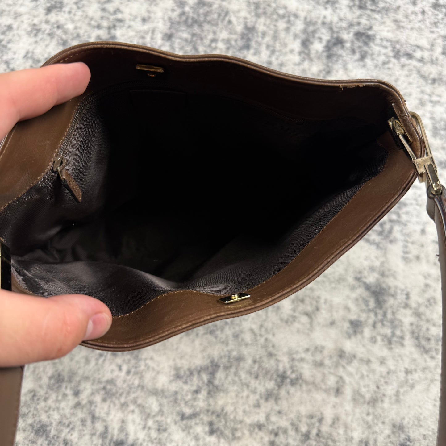 Gucci GG Canvas Hobo Bag Brown Leather Trim
