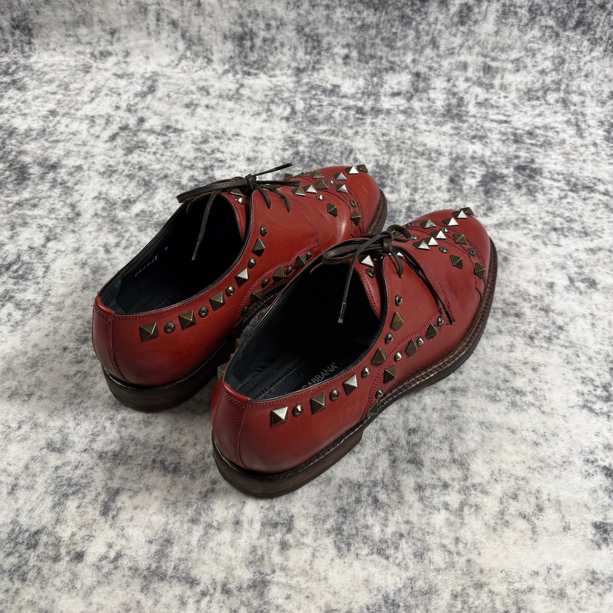 DOLCE & GABBANA Studded Crystals Leather Derby ‘Red’ Shoes