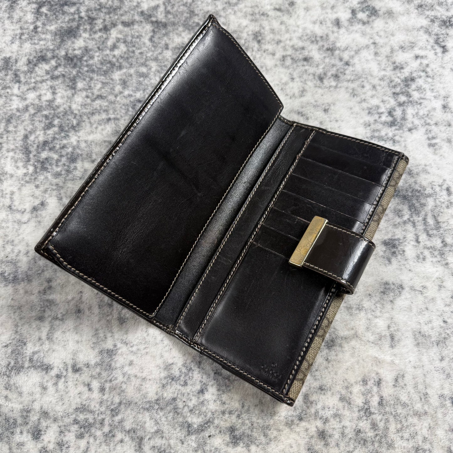 Gucci Vintage GG Supreme Canvas Continental  ʼBlack/BrownʼLong Wallet