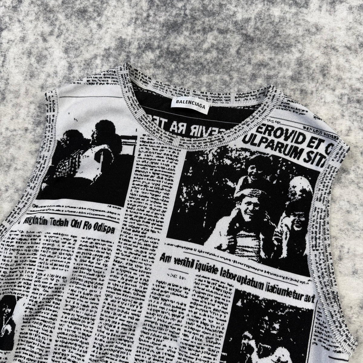 Balenciaga Newspaper Print Jacquard Knit Vest