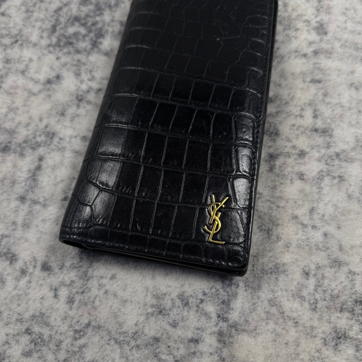 Saint Laurent Croc Embossed Leather Long Wallet