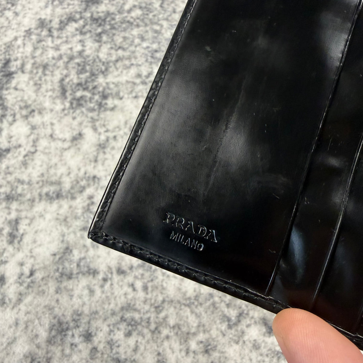 Vintage 1997 Prada Black Spazzolato Leather Wallet