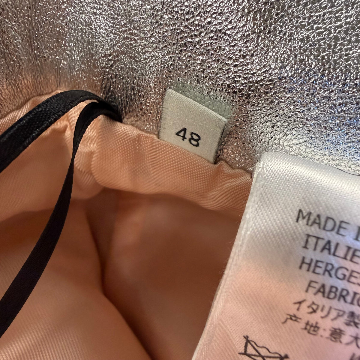 Gucci Metallic Silver Lambskin Leather Flared Pants