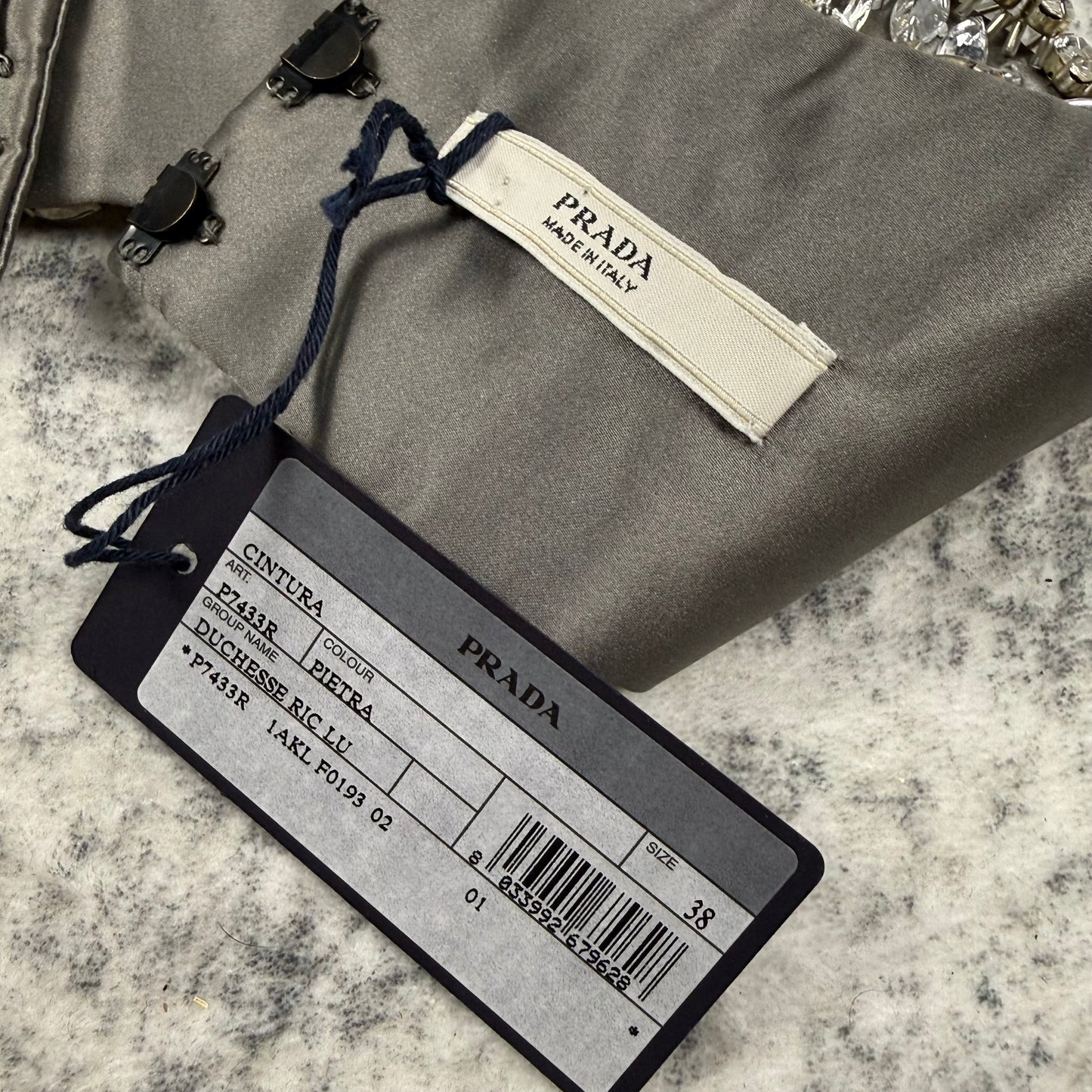 Prada Crystal Embellished Duchesse Satin Waist Belt