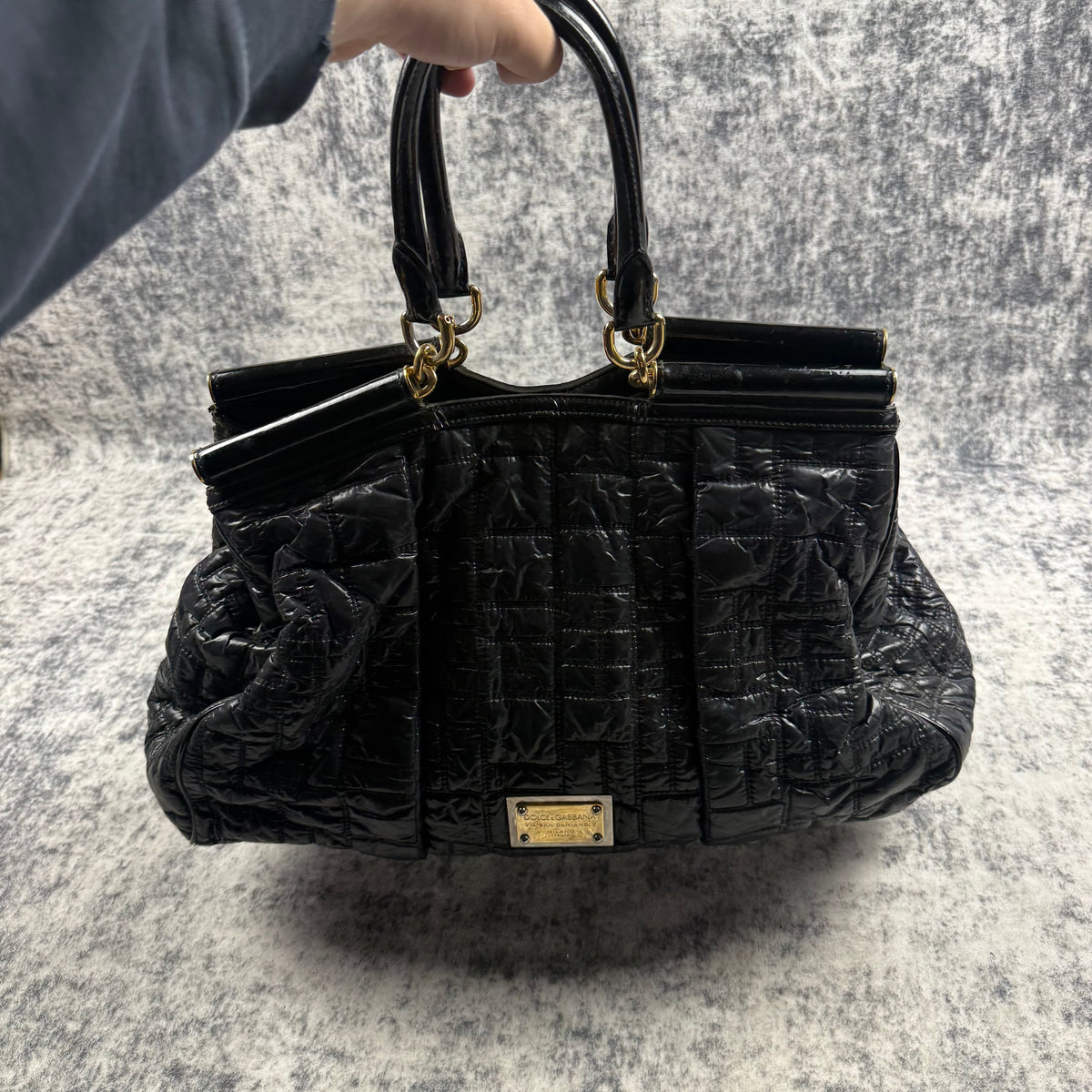 Dolce & Gabbana Miss Lexington Black Quilted Patent Nylon Tote Bag
