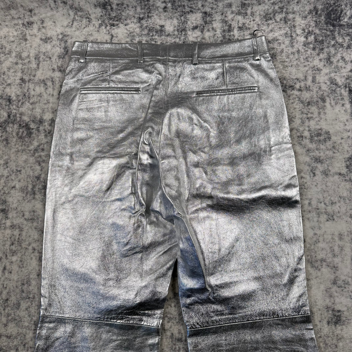 Gucci Metallic Silver Lambskin Leather Flared Pants