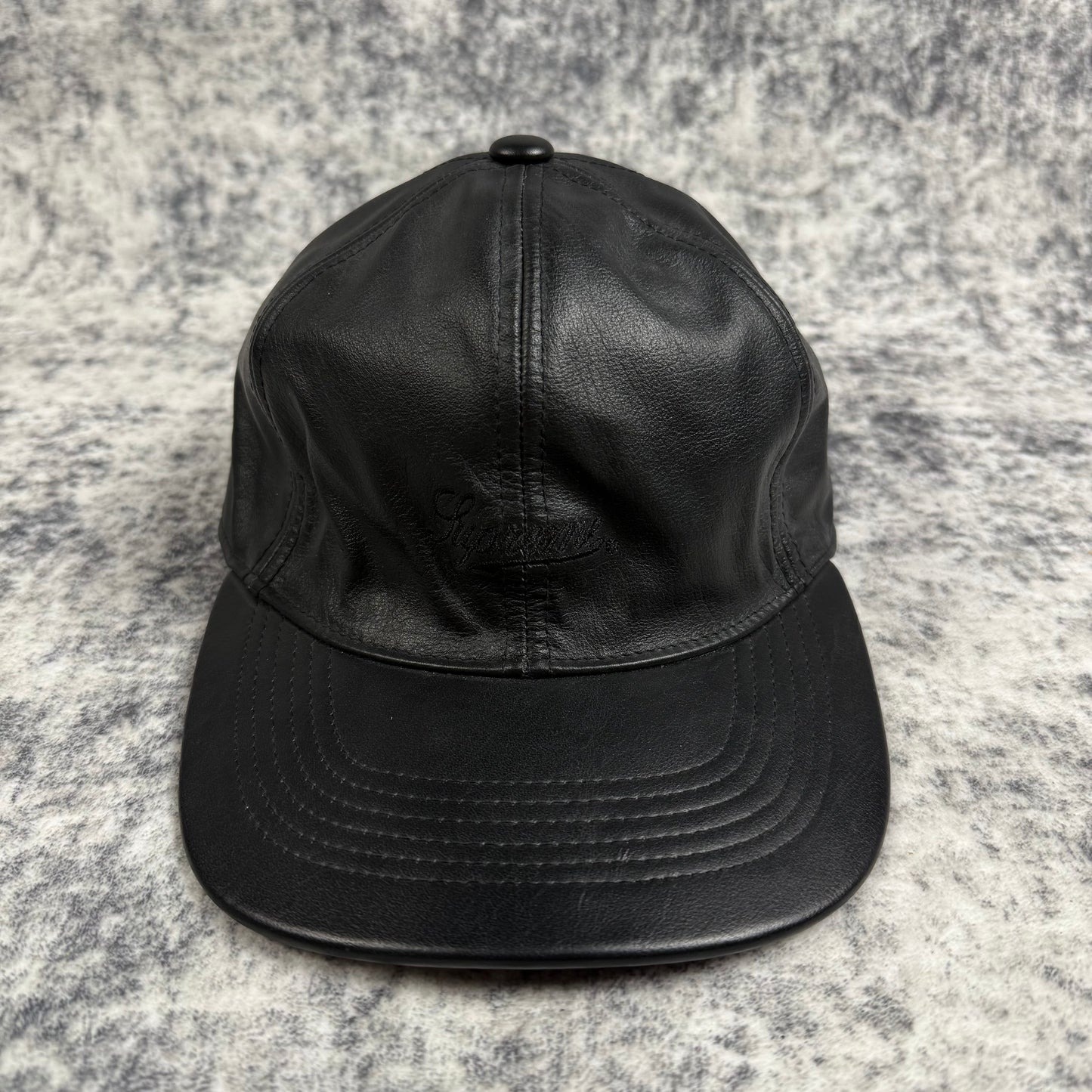 Supreme FW14 Leather Script Logo 6 Panel ‘Black’ Cap