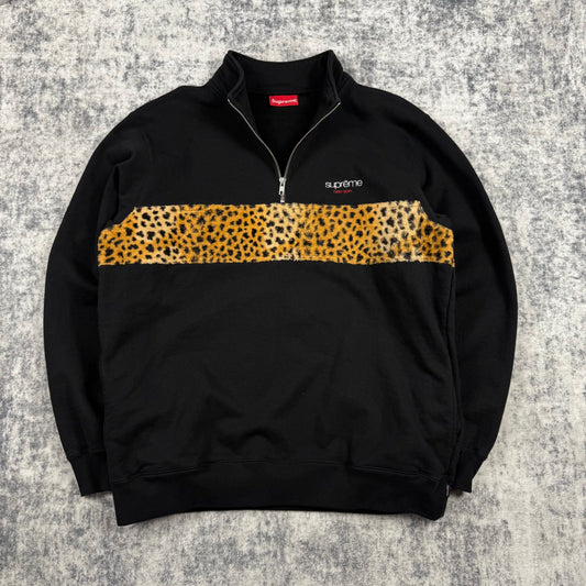 Supreme Leopard Panel Half ‘Black’ Zip Sweatshirt