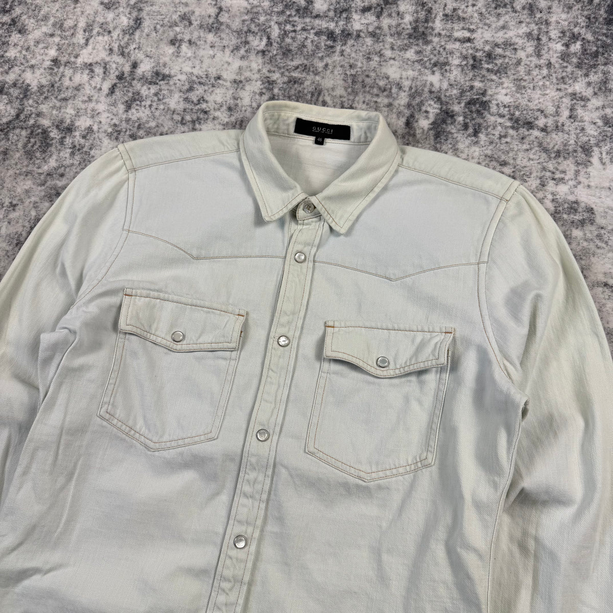 Gucci Washed Denim Western Pearl Snap Shirt