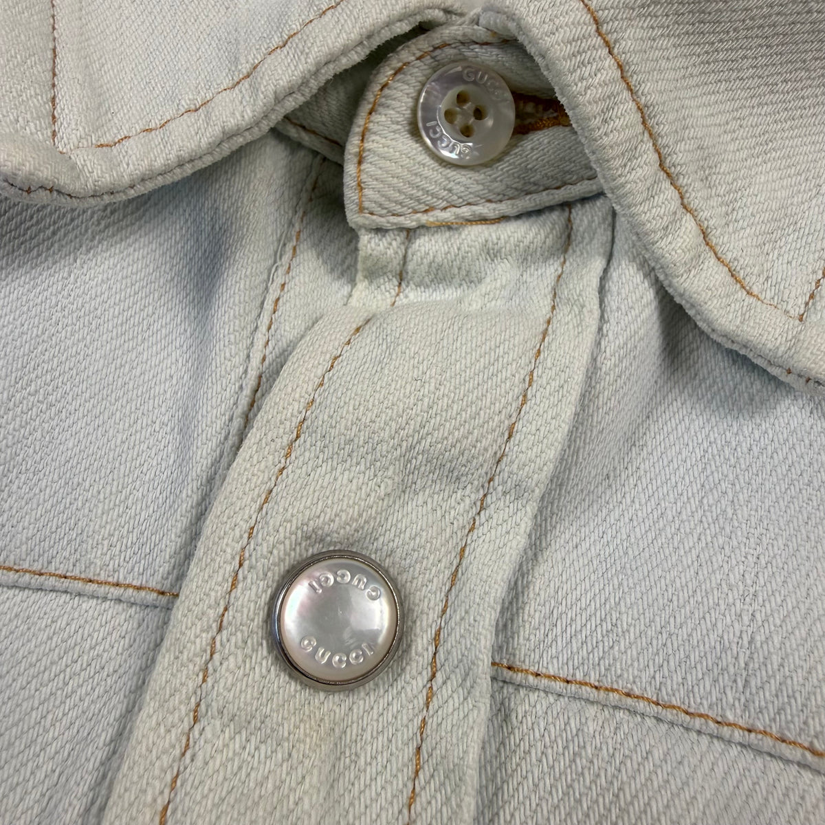 Gucci Washed Denim Western Pearl Snap Shirt