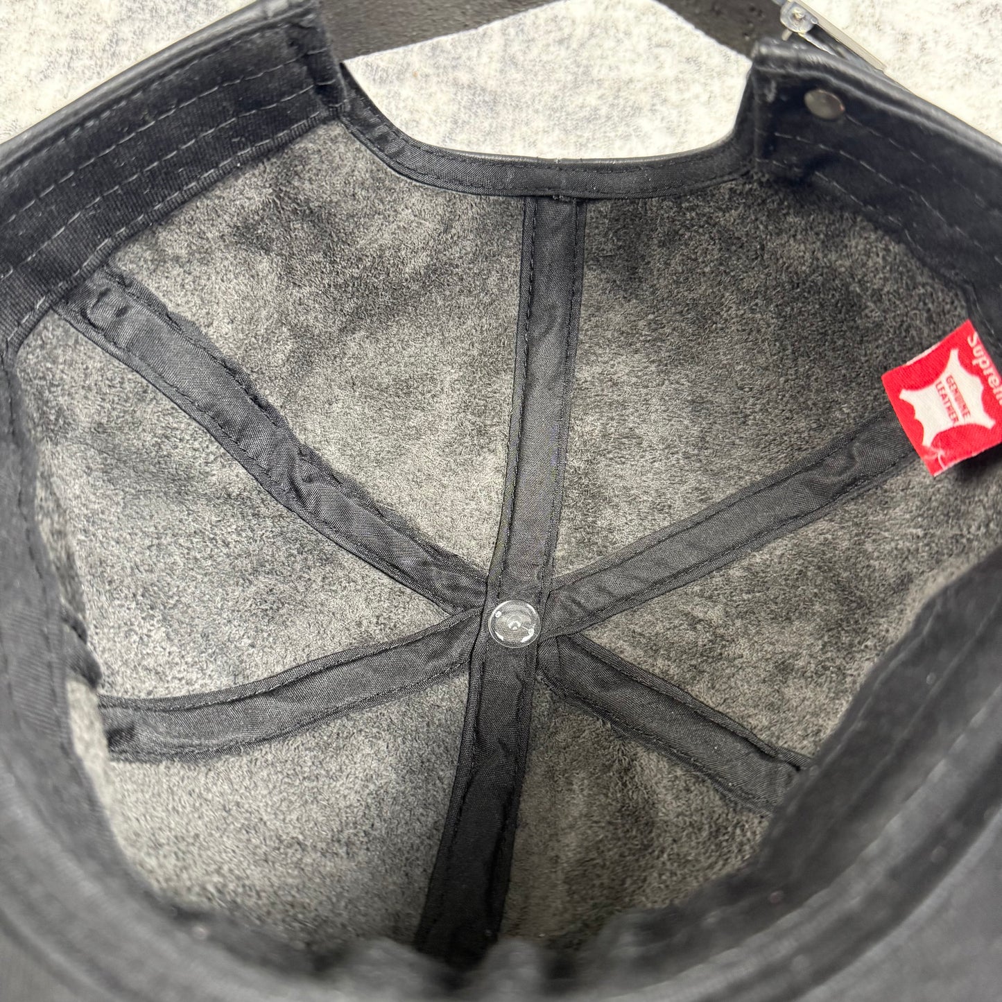 Supreme FW14 Leather Script Logo 6 Panel ‘Black’ Cap
