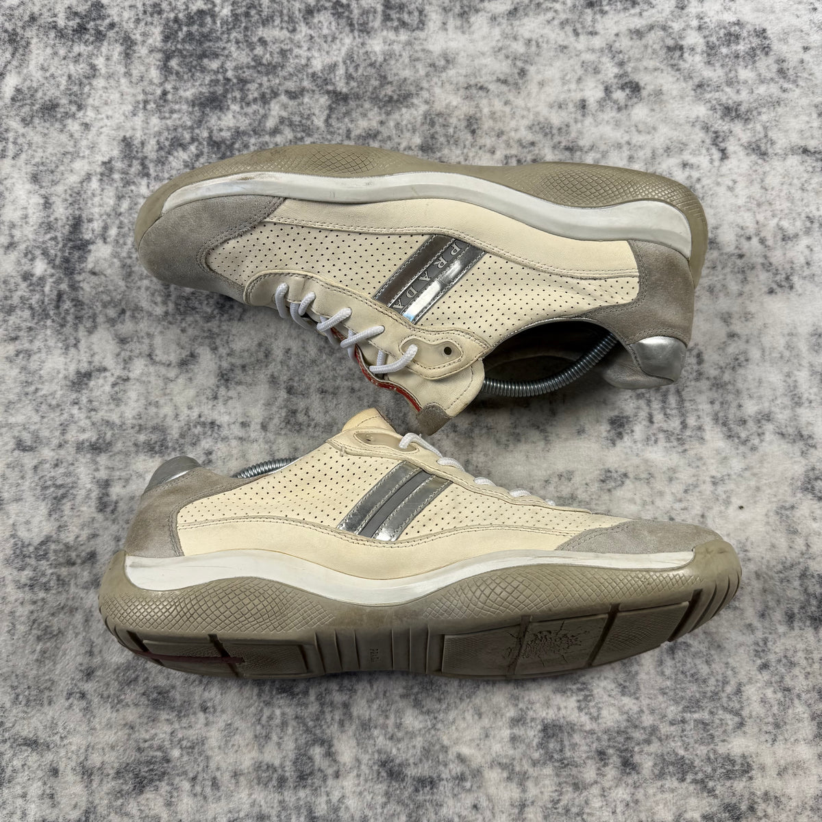 Vintage 2000s Prada Sport Cream & Grey Leather Sneakers