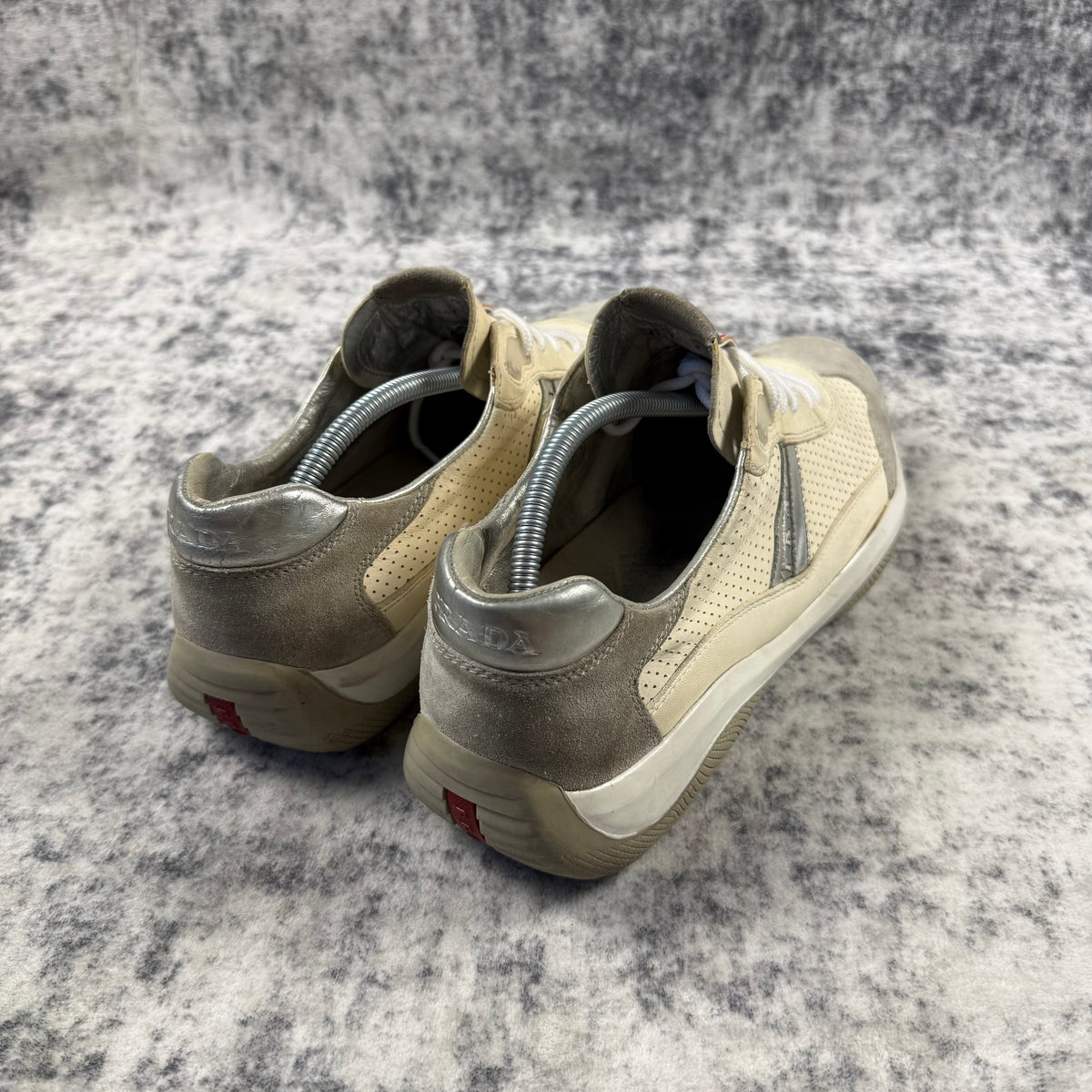 Vintage 2000s Prada Sport Cream & Grey Leather Sneakers