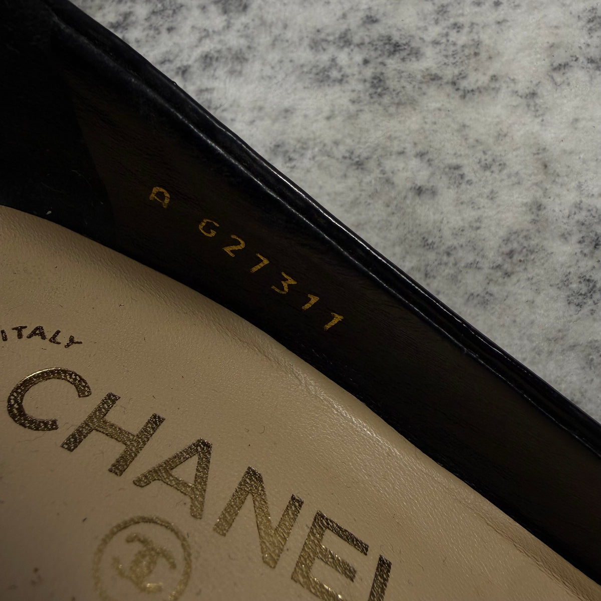 Chanel Black Patent Leather Camellia Flower Heels