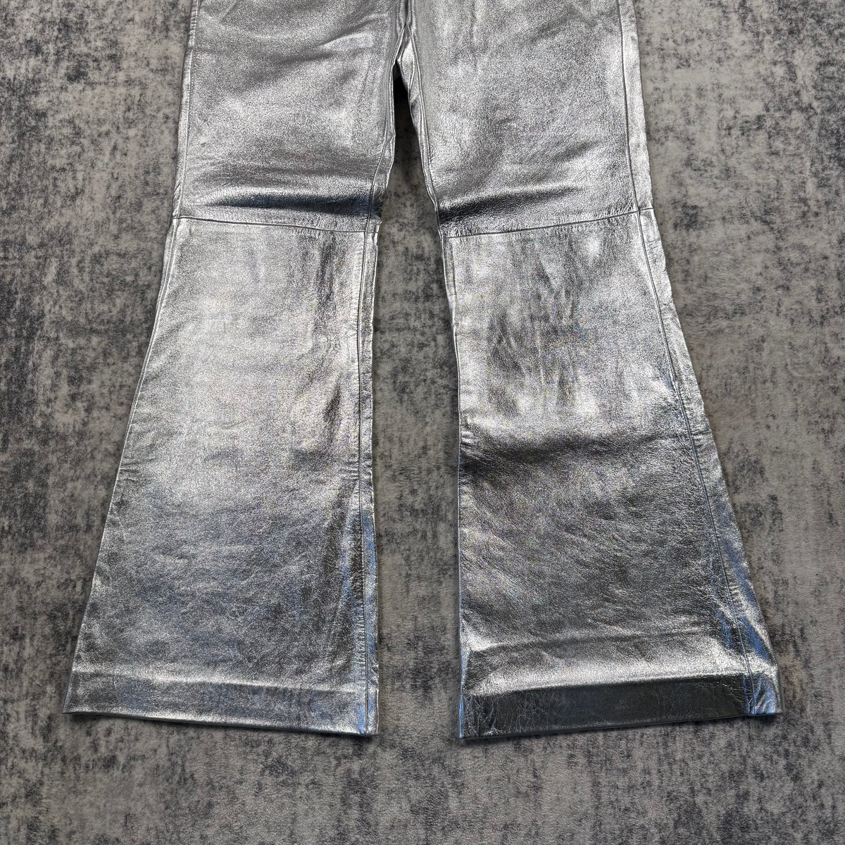 Gucci Metallic Silver Lambskin Leather Flared Pants