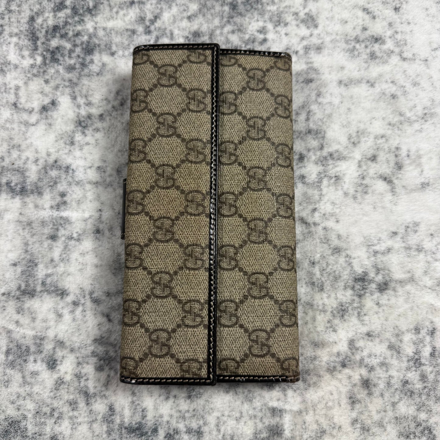 Gucci Vintage GG Supreme Canvas Continental  ʼBlack/BrownʼLong Wallet