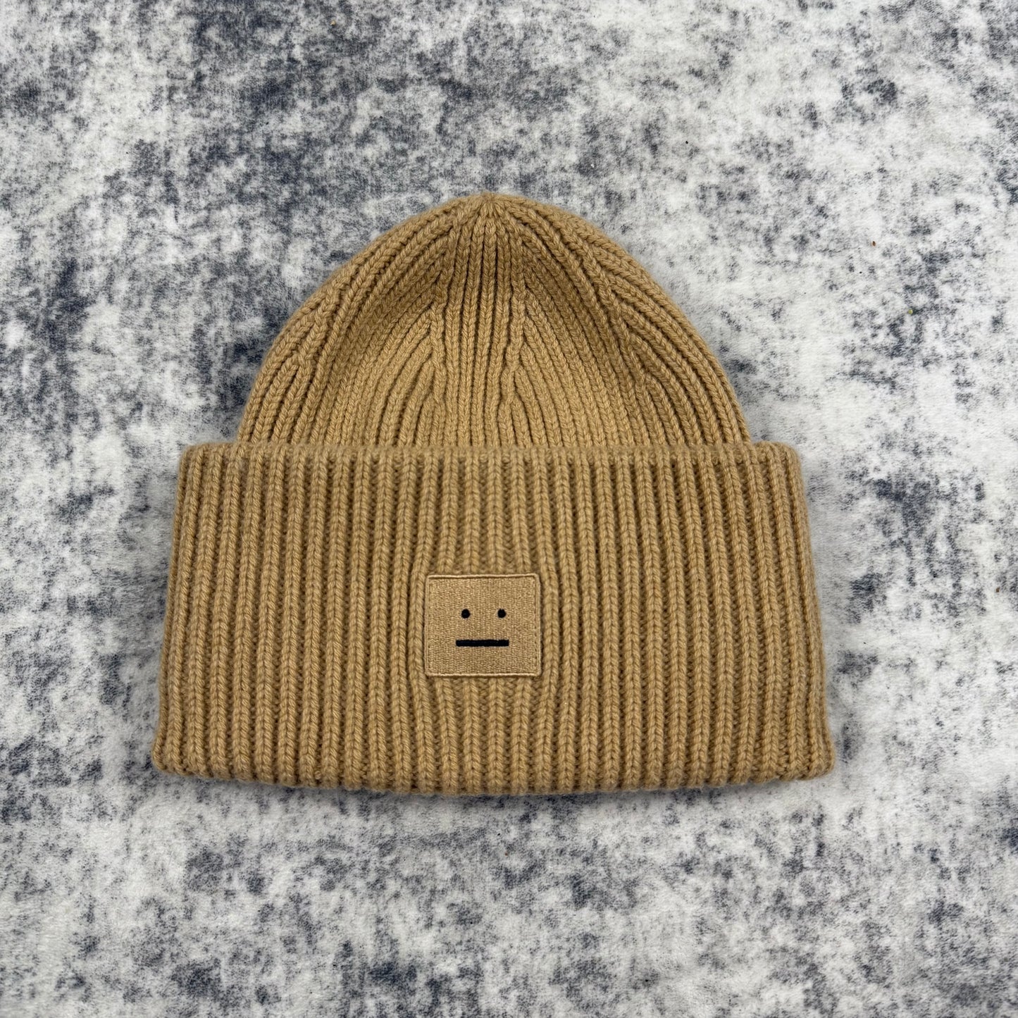 Acne Studios Face Patch Ribbed Beanie Camel