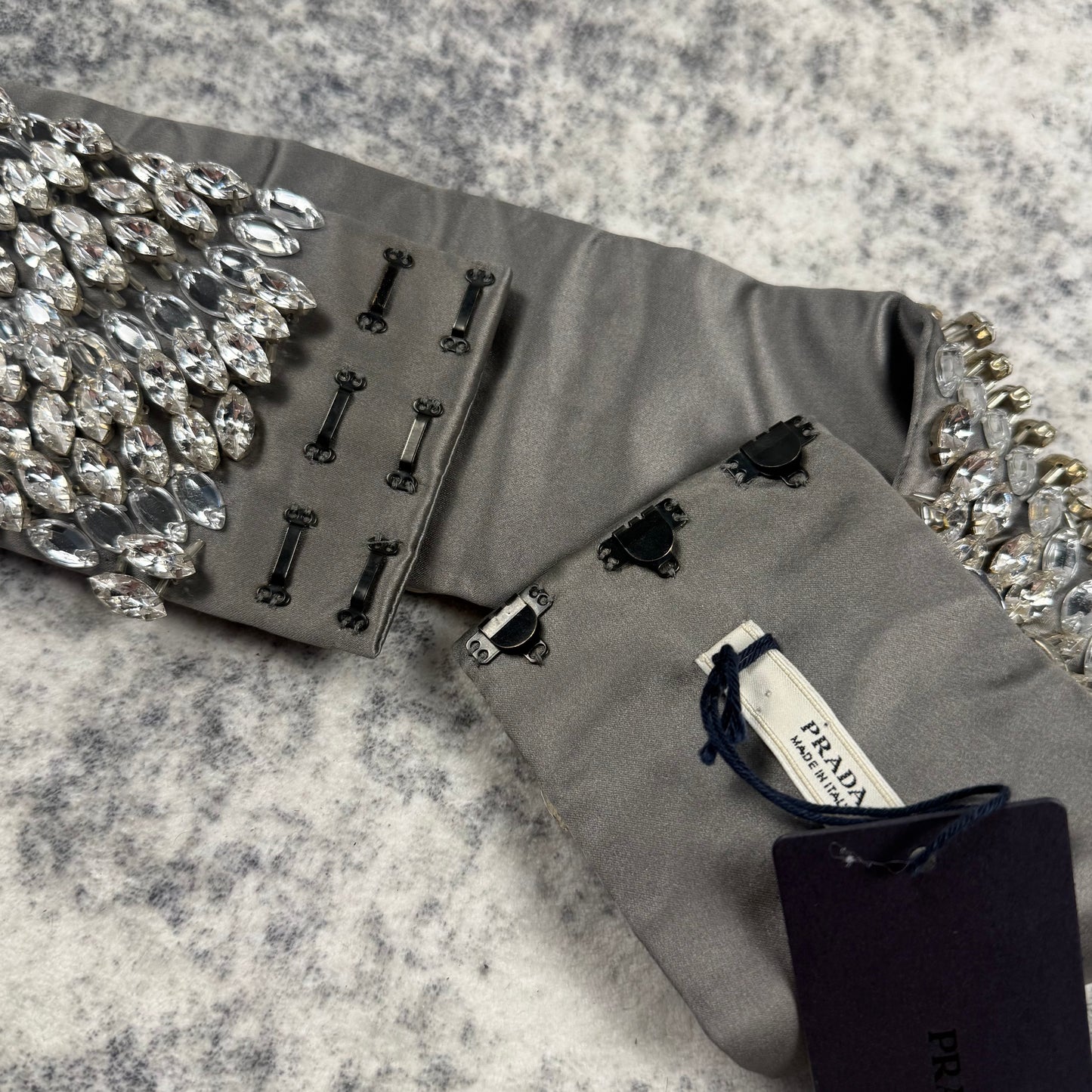 Prada Crystal Embellished Duchesse Satin Waist Belt