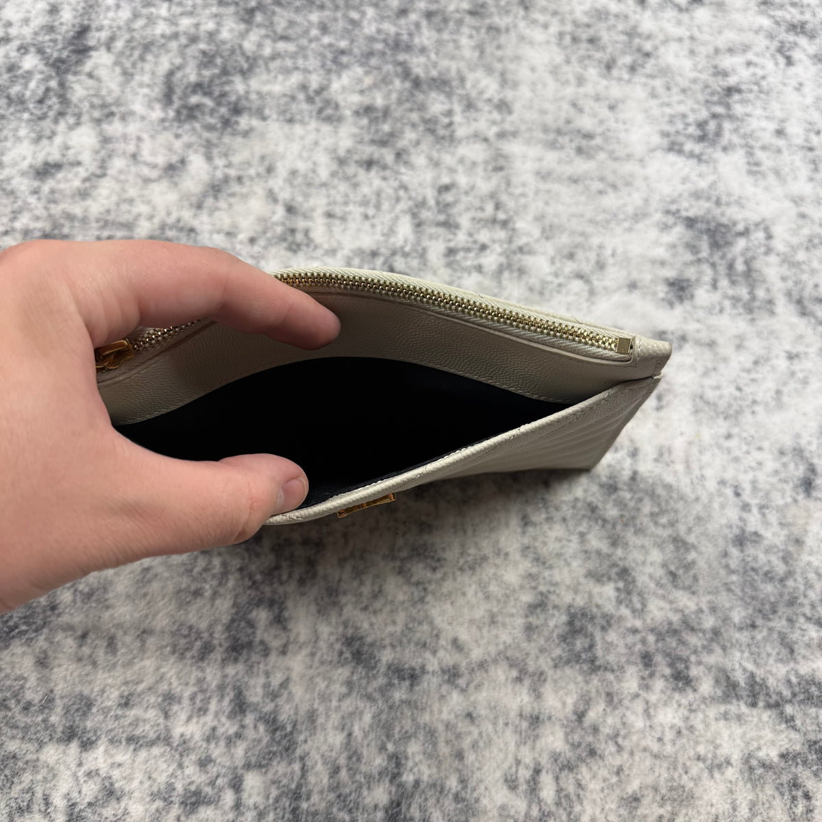 Saint Laurent YSL Cassandre Chevron Quilted Leather Zip Pouch