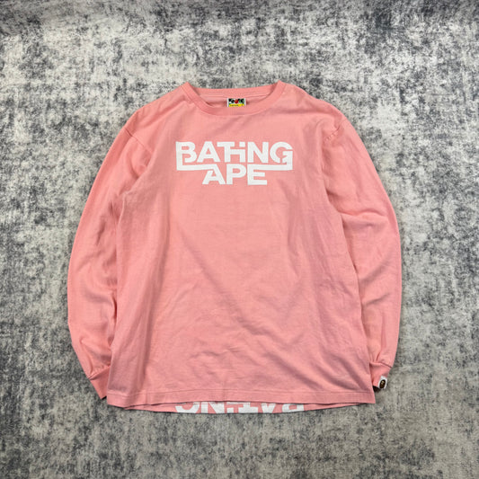 BAPE Bathing Ape Pink Repeated Logo Long Sleeve