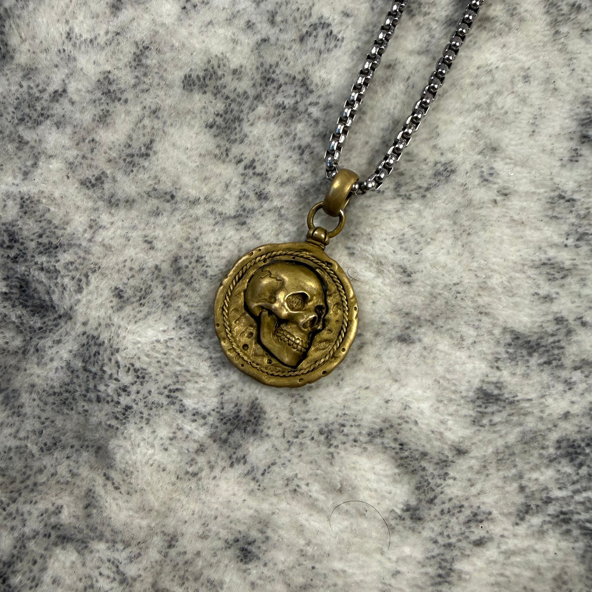 Clocks and Colours Brass Skull Medallion Necklace
