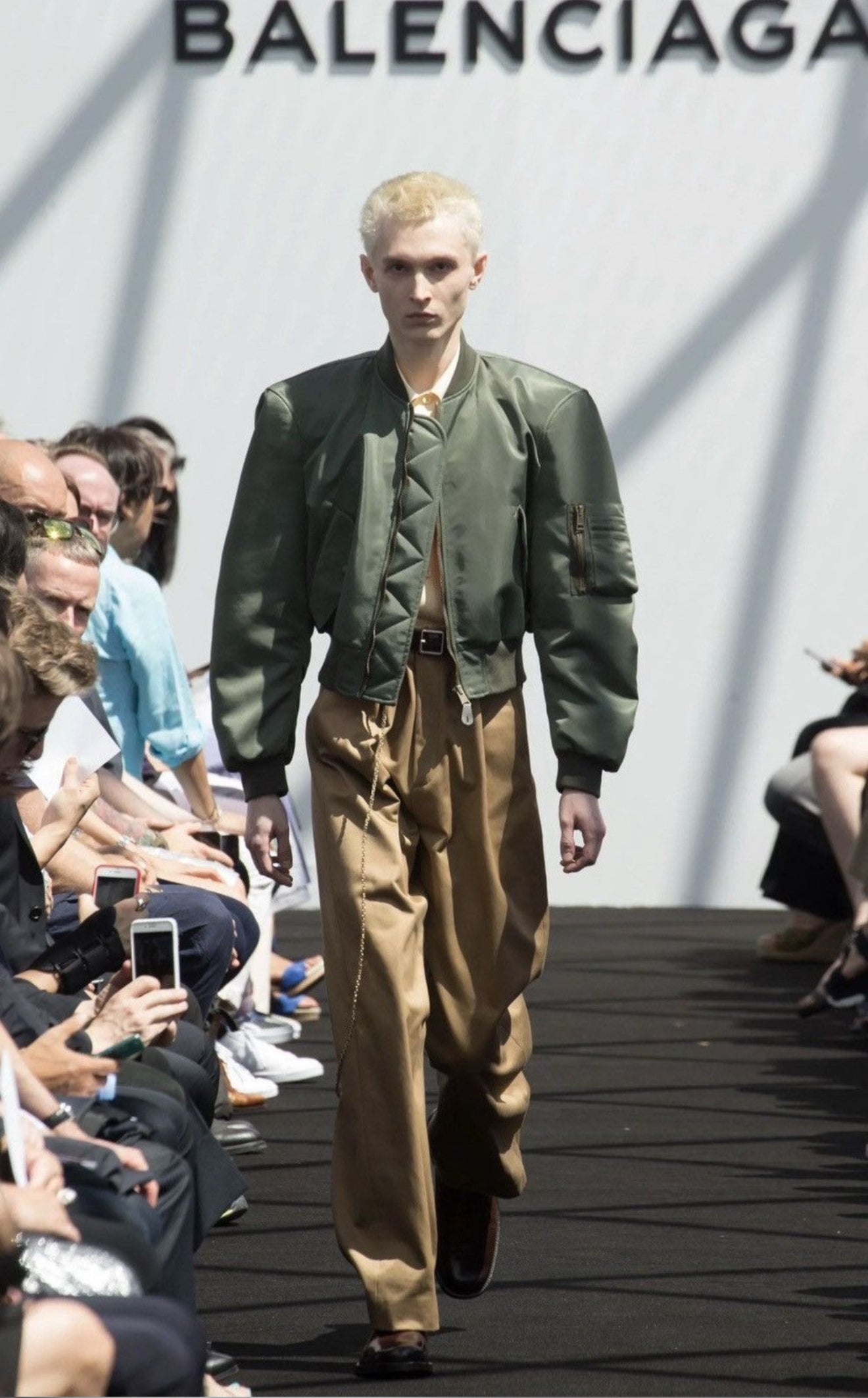 Balenciaga SS17 Runway Padded Shoulders Cropped Bomber Jacket