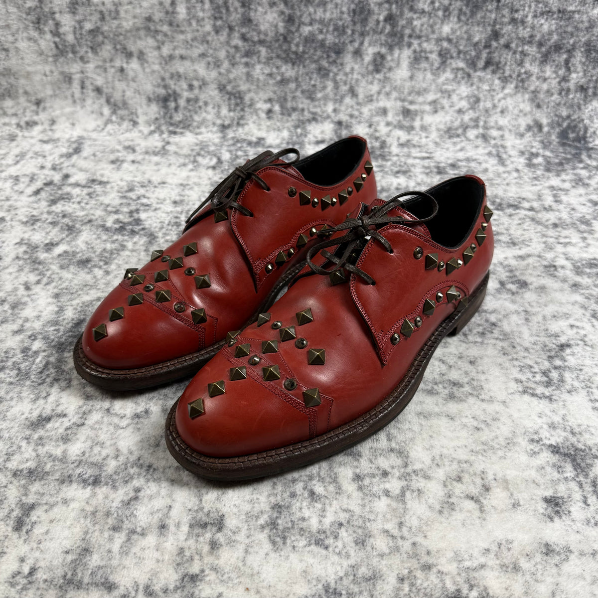 DOLCE & GABBANA Studded Crystals Leather Derby ‘Red’ Shoes