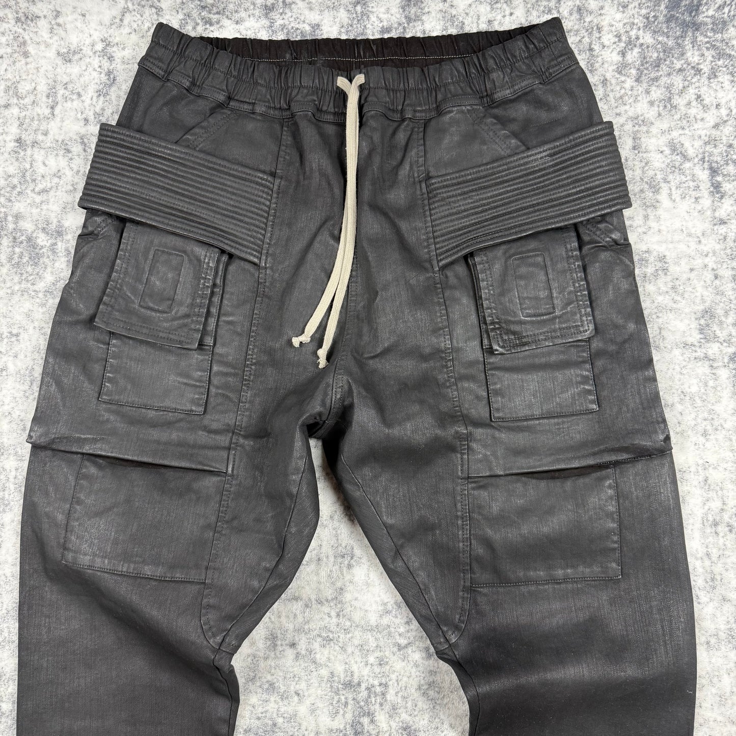 Rick Owens DRKSHDW Waxed Black ‘Creatch’ Cargo Pants
