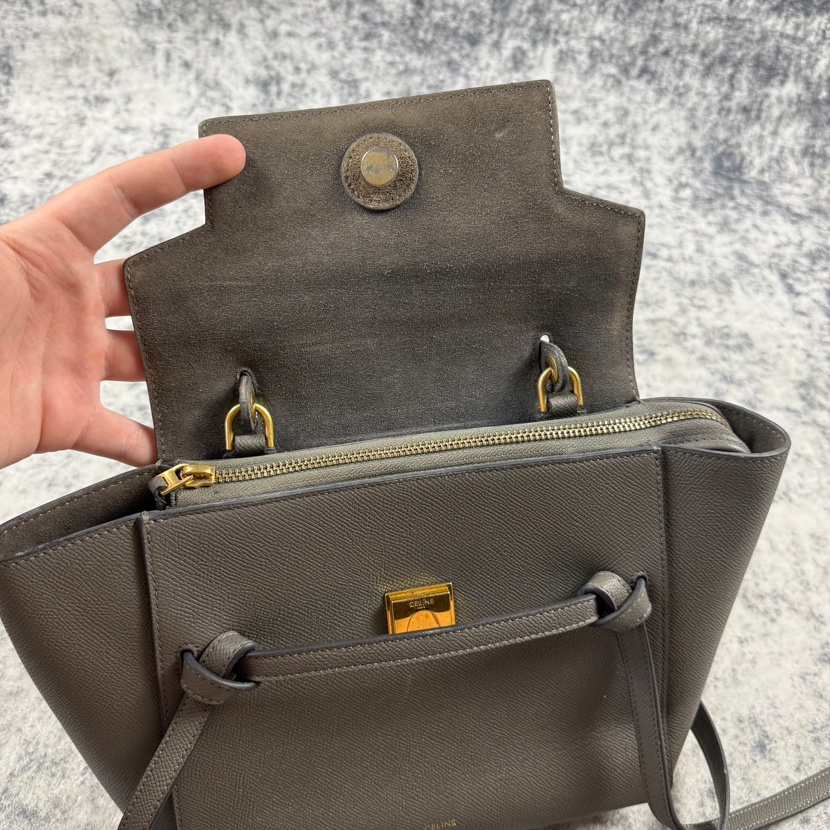 Celine Micro Belt Bag in Grey Grained Calfskin