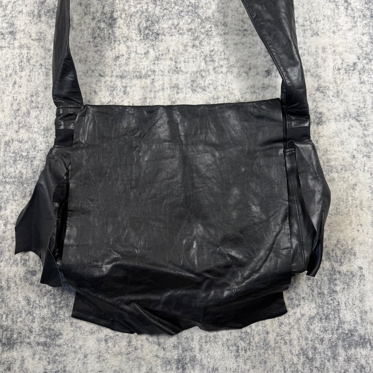Yasuyuki Ishii Oversized Black Leather Messenger Shoulder Bag