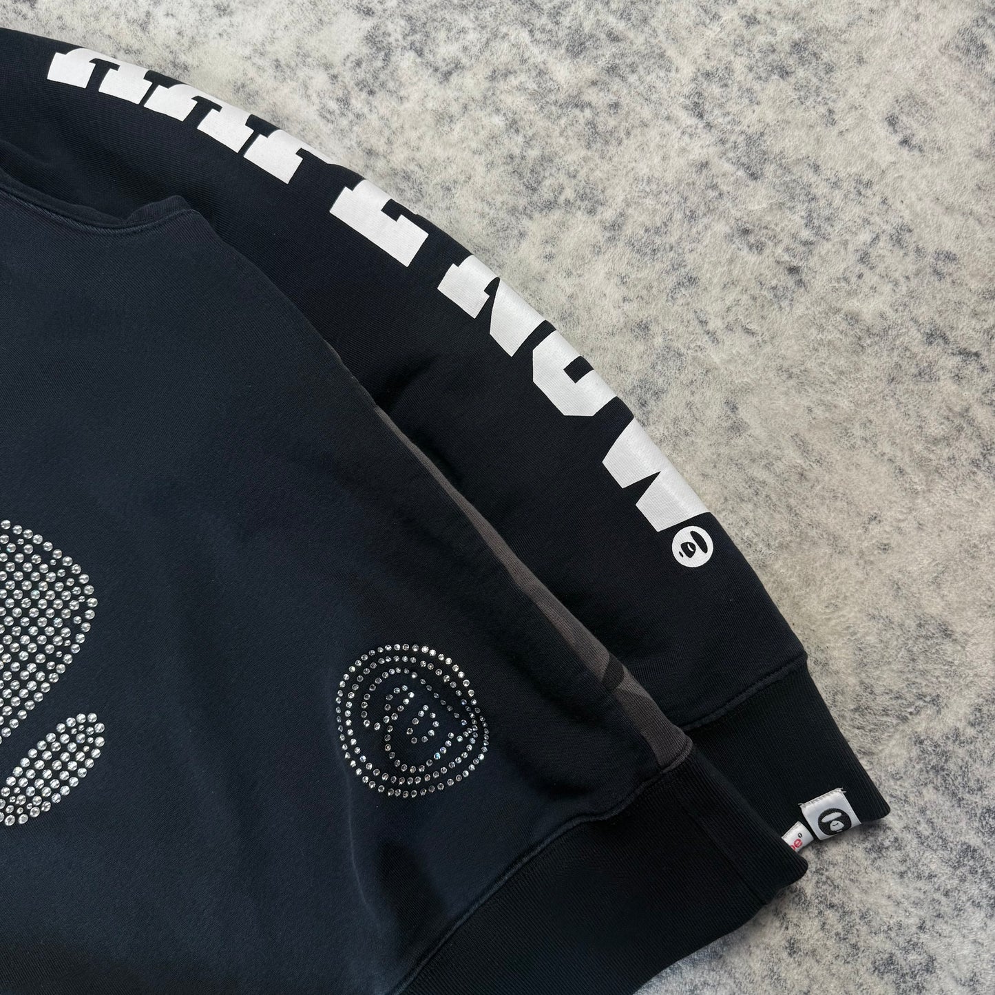 AAPE by A Bathing Ape Rhinestone Moon Face ʼBlack’ Crewneck