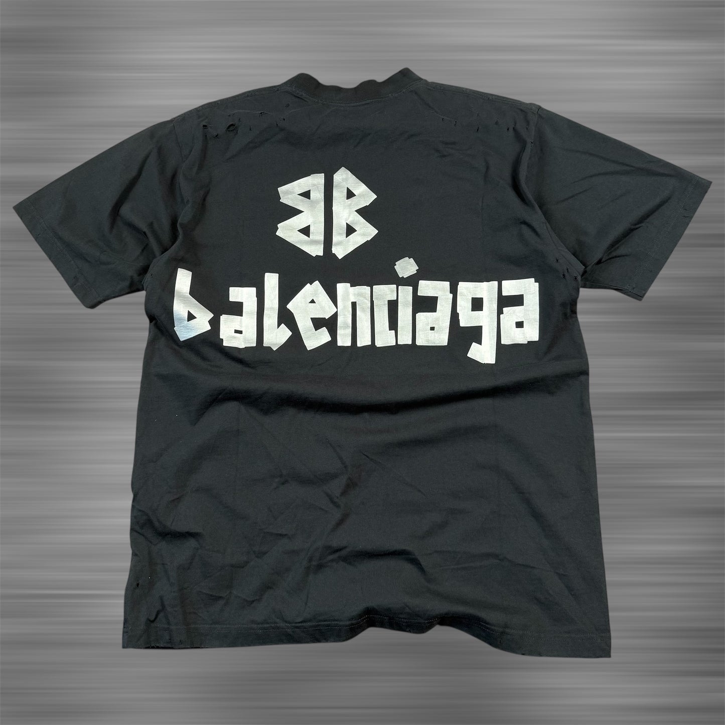 Balenciaga Tape Distressed Black T-Shirt