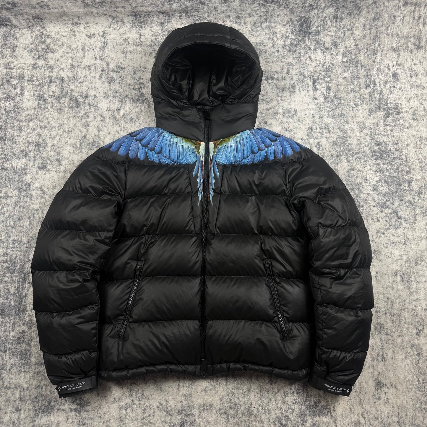 Marcelo Burlon County of Milan Blue Wings Down Puffer Jacket