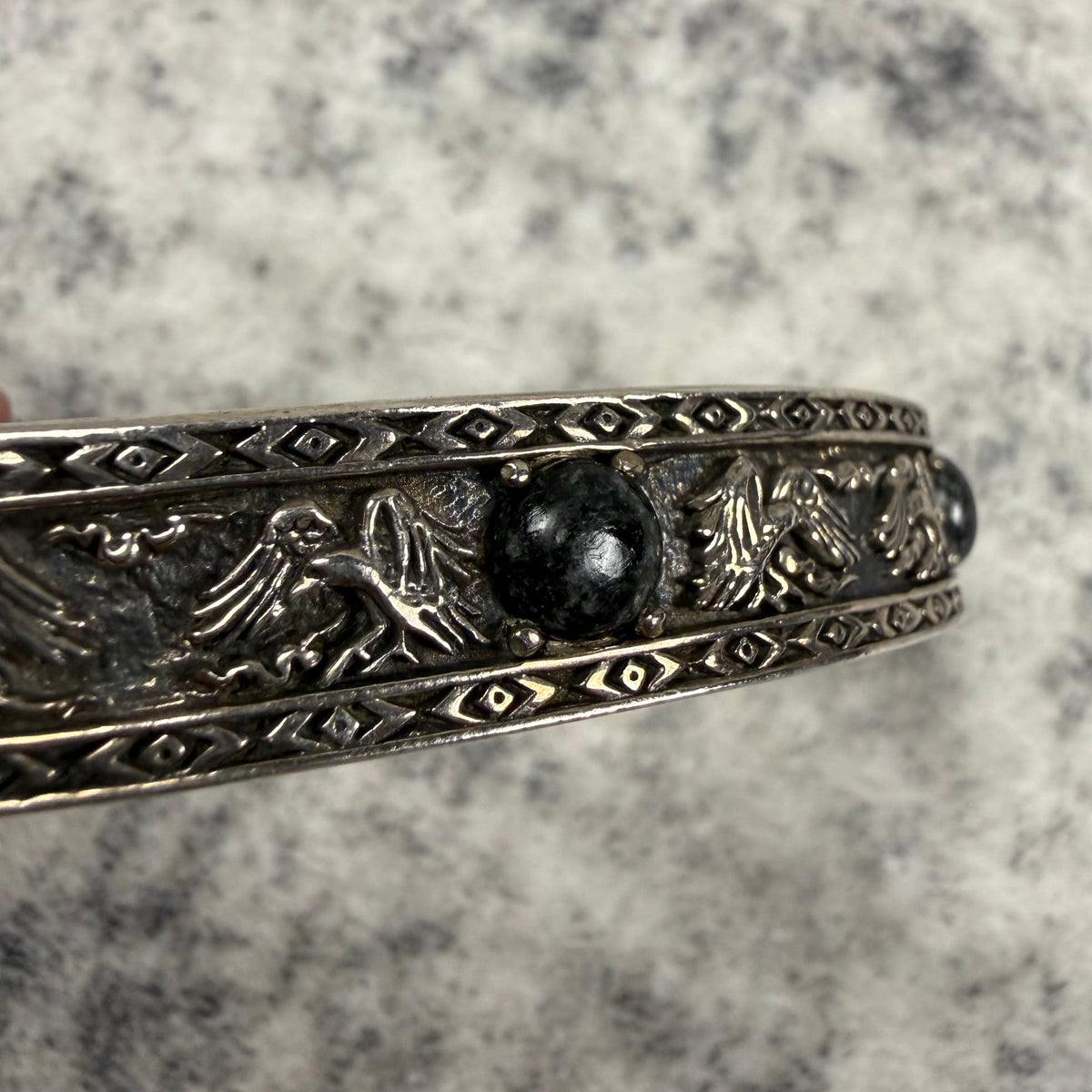Clocks + Colours Eagle Black Stone Silver Cuff Bracelet